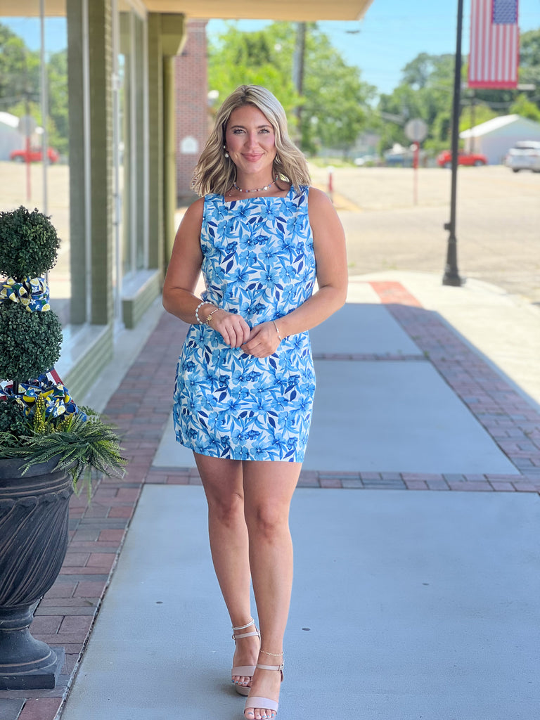 bella blue dress Elastic Waist Midi | Indigo Bloom Print | S Bella Dress - Blue /